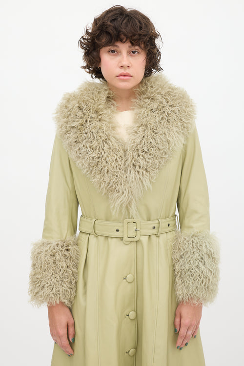 Saks Potts Green Leather Shearling Coat