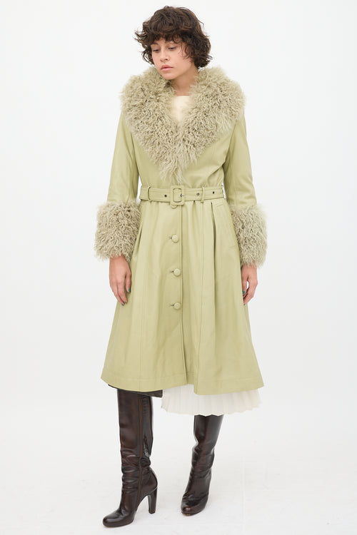 Saks Potts Green Leather Shearling Coat