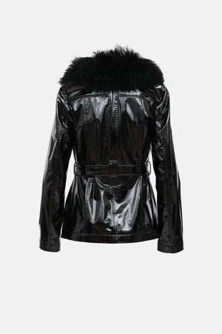 Saks Potts Patent Leather Fur Trim Jacket