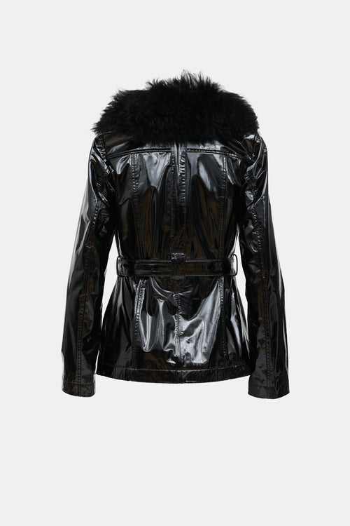 Saks Potts Patent Leather Fur Trim Jacket