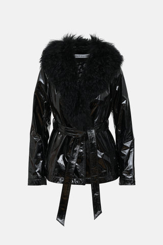 Saks Potts Patent Leather Fur Trim Jacket