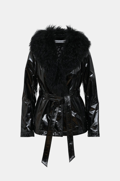 Saks Potts Patent Leather Fur Trim Jacket