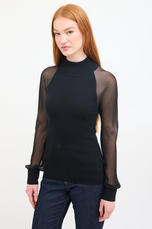 Sally Lapointe Black Cashmere & Silk Sheer Sleeve Top