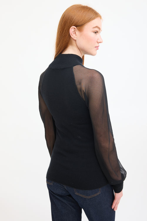 Sally Lapointe Black Cashmere & Silk Sheer Sleeve Top