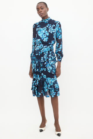 Saloni Blue Floral Ruffled Dress