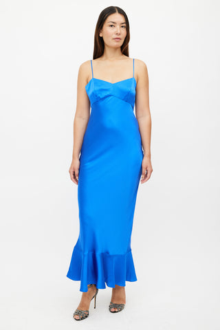 Saloni Blue Silk Mimi Slip Dress