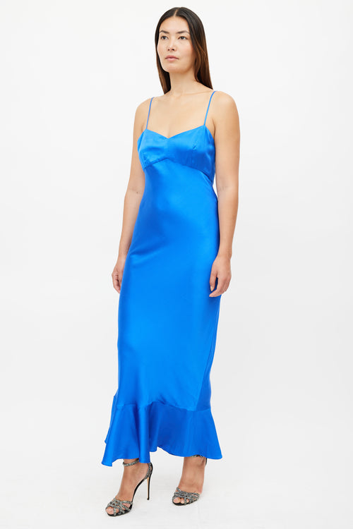 Saloni Blue Silk Mimi Slip Dress