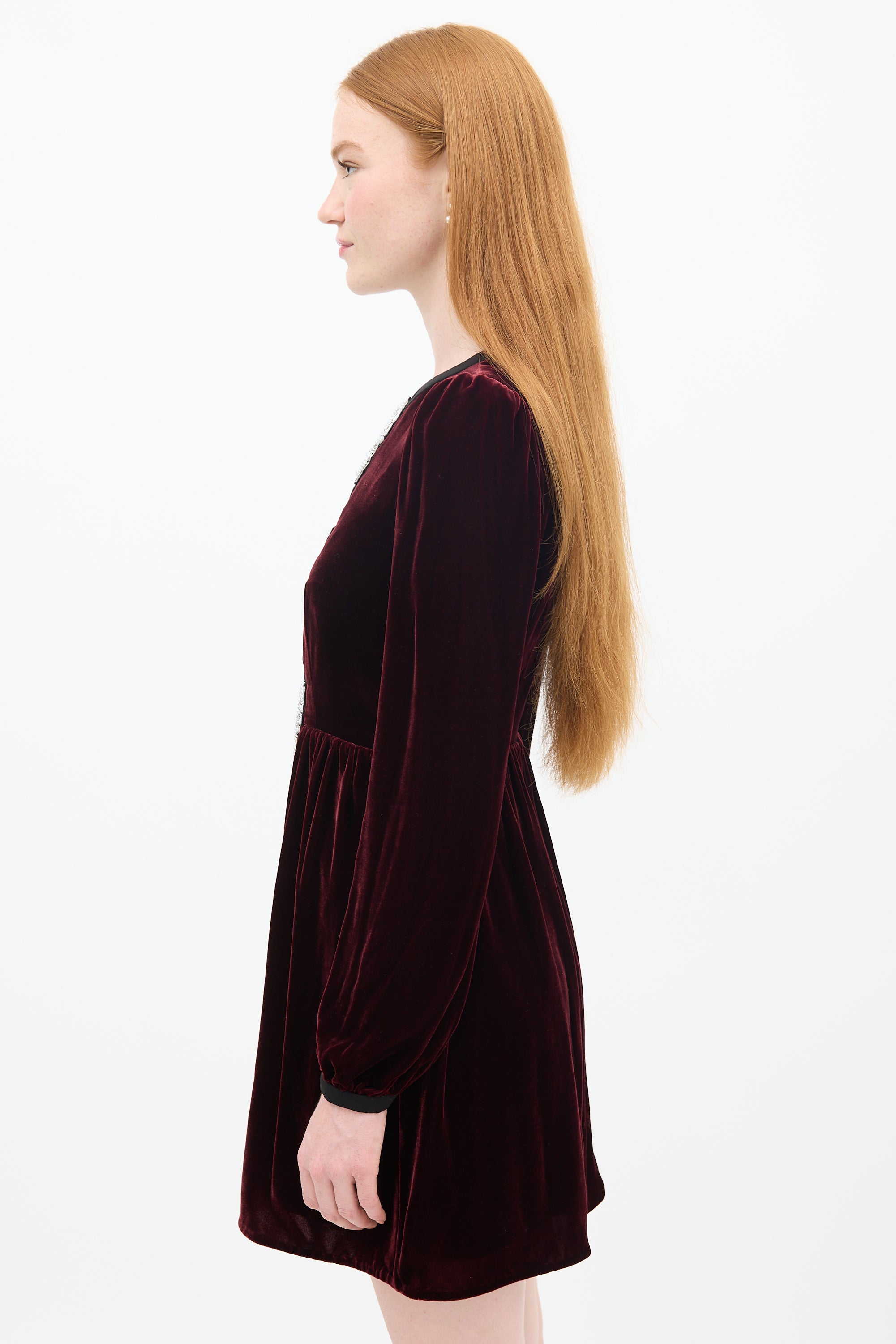 Saloni // Burgundy Velvet Camille Bows Embellished Mini Dress VSP Consignment Saloni // Burgundy Velvet Camille Bows Embellished Mini Dress VSP Consignment