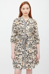 Saloni Cream & Black Sheer Printed Button Up Dress