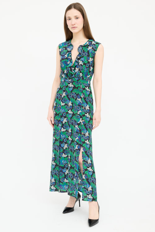 Saloni Silk Floral V-Neck Dress