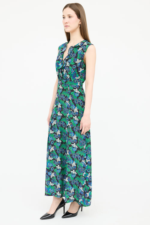 Saloni Silk Floral V-Neck Dress