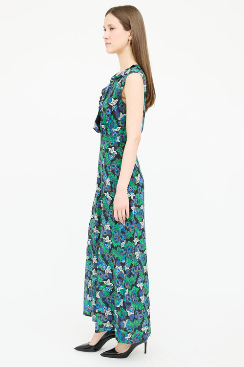 Saloni Silk Floral V-Neck Dress