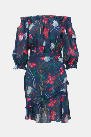 Saloni Silk Floral Off Shoulder Dress