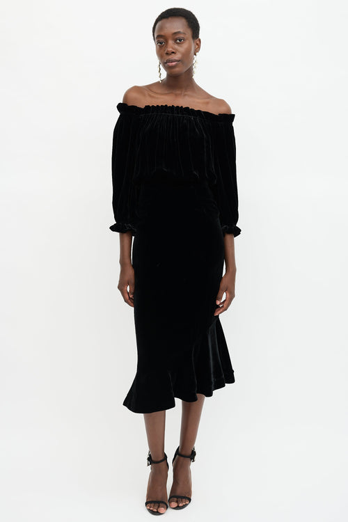Saloni Velvet Off Shoulder Dress