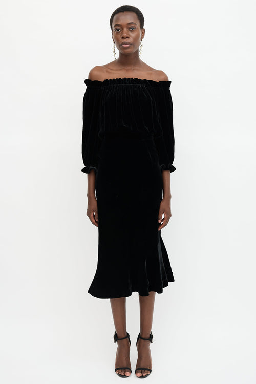 Saloni Velvet Off Shoulder Dress