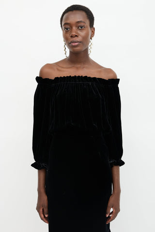 Saloni Velvet Off Shoulder Dress