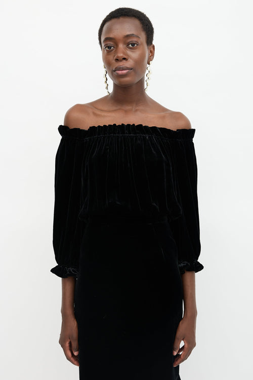 Saloni Velvet Off Shoulder Dress