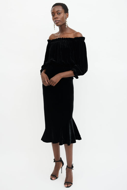 Saloni Velvet Off Shoulder Dress