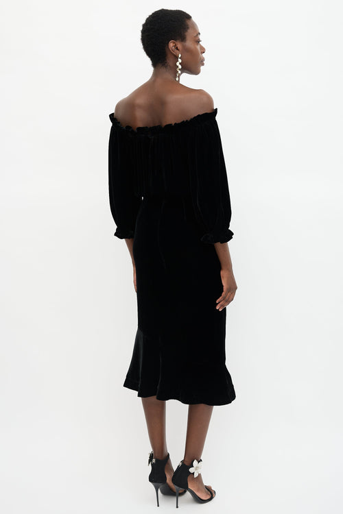 Saloni Velvet Off Shoulder Dress