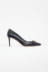 Ferragamo Black Leather Gold Buckle Pump