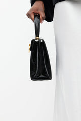 Ferragamo Black & Gold Iconic Patent Leather Bag