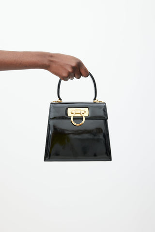 Ferragamo Black & Gold Iconic Patent Leather Bag