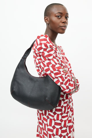 Salvatore Ferragamo Black & Red Circular Leather Bag