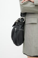 Salvatore Ferragamo Black & Silver Gancini Shoulder Bag