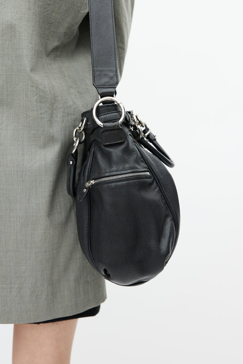 Salvatore Ferragamo Black & Silver Gancini Shoulder Bag