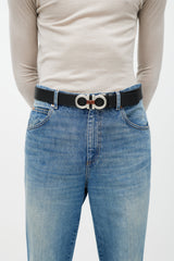 Ferragamo Black & Brown Gancini Reversible Leather Belt