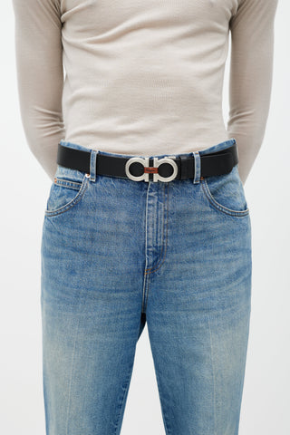 Ferragamo Black & Brown Gancini Reversible Leather Belt