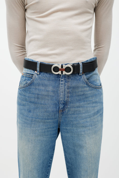 Ferragamo Black & Brown Gancini Reversible Leather Belt