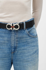 Ferragamo Black & Brown Gancini Reversible Leather Belt
