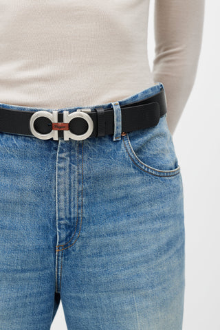 Ferragamo Black & Brown Gancini Reversible Leather Belt