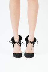  Black Suede & Fur Trim Pump