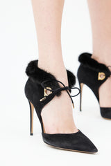 Black Suede & Fur Trim Pump