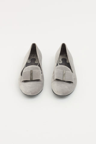 Salvatore Ferragamo Grey Velvet Bow Loafers