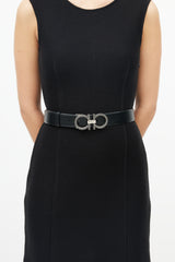 Salvatore Ferragamo Black & Silver Chainlink Logo Belt