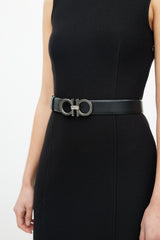 Salvatore Ferragamo Black & Silver Chainlink Logo Belt