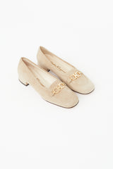 Salvatore Ferragamo Beige Suede Gancini Loafer