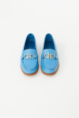 Salvatore Ferragamo Blue Leather Logo Loafer
