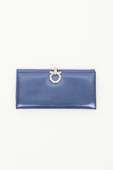 Salvatore Ferragamo Metallic Blue Patent Leather Wallet