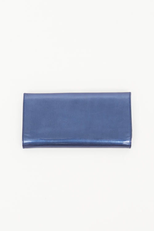 Salvatore Ferragamo Metallic Blue Patent Leather Wallet