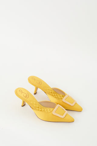 Sam Edelman Yellow Satin Embellished Brit Luster Mule