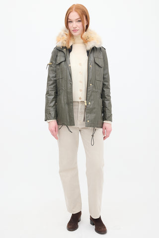 Sam Green Waxed Canvas & Fur 2-in-1 Anorak Jacket