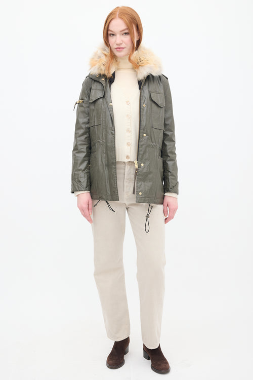 Sam Green Waxed Canvas & Fur 2-in-1 Anorak Jacket