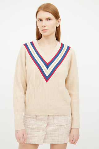 Sandro Beige Knit Stripe Sweater