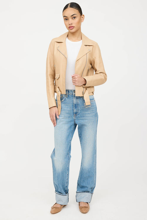 Sandro Belted Leather Rider Jacket