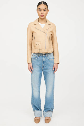 Sandro Belted Leather Rider Jacket