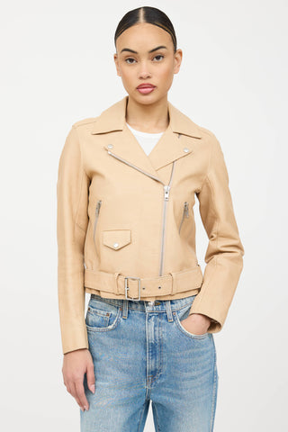 Sandro Belted Leather Rider Jacket